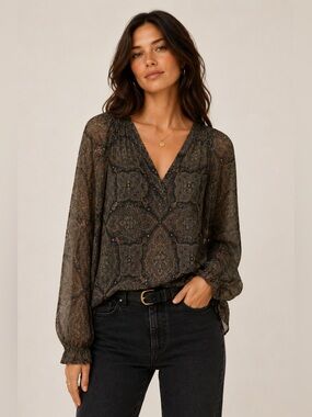 Ella Moss 100% Silk Paisley Sheer Relaxed Blouse